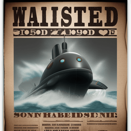 AI generated: a wanted poster for a missing submarine
