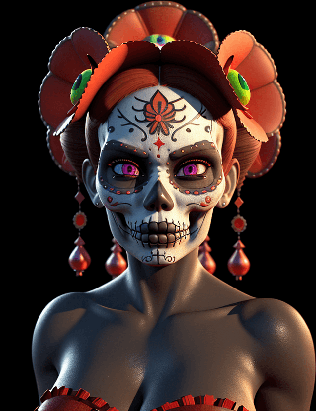 AI generated: hasdx style, glazed 3D render (extremely detailed CG), Día de los Muertos, pixar style, 3d style, di...