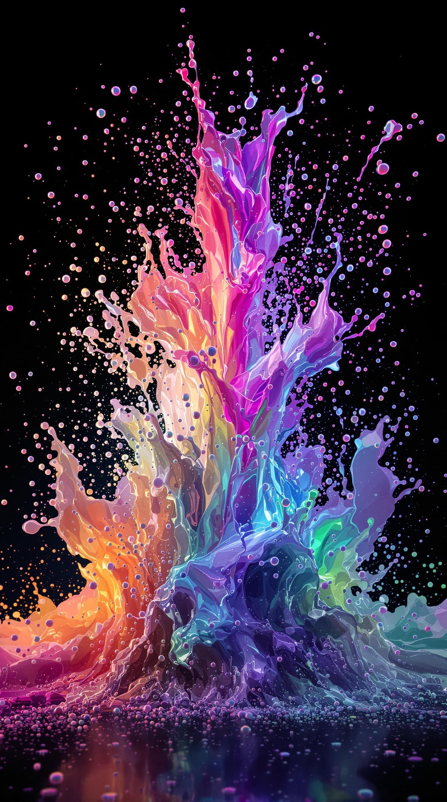 AI generated: hyper realistic glowing holographic milky fluid explosion, drip, splashes, powder, smoke, black back...