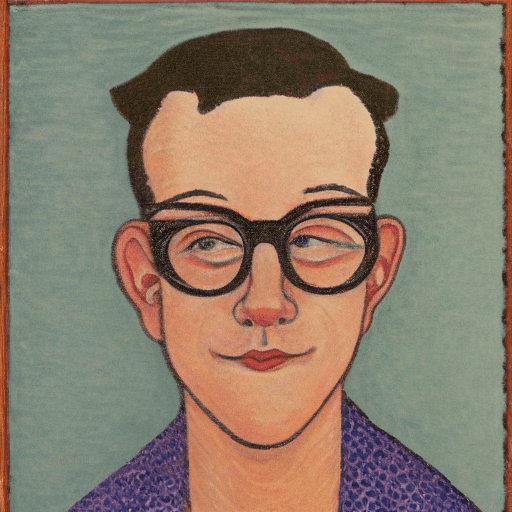 AI generated: fase of a man with espectacles and freckles in the style of Théo Rysselberghe