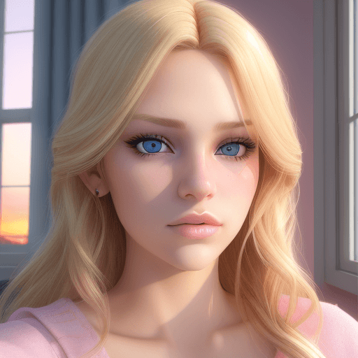 AI generated: A selfie portrait of a beautiful blond girl, dark blonde hair ((chanel style)) with pink highligts. ...