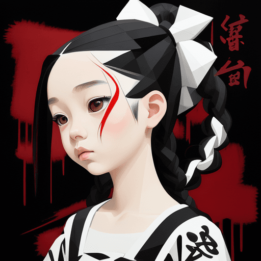 AI generated: cartoon girl kid with  2 braided hairstyle aesthetic, 2 tone, black and white, simplified shapes, fi...