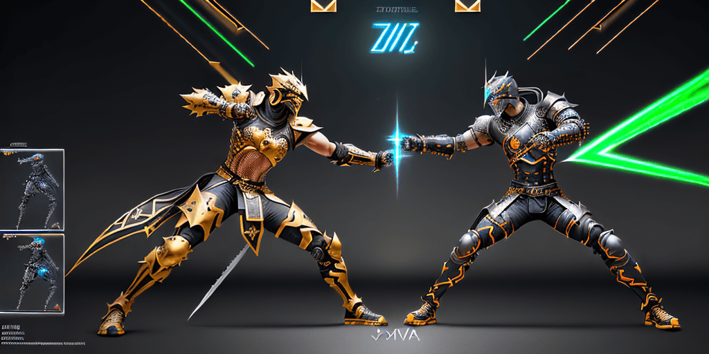 AI generated: Digital art, ultra-high-resolution, dynamic scene of an epic battle between developers styled wieldi...