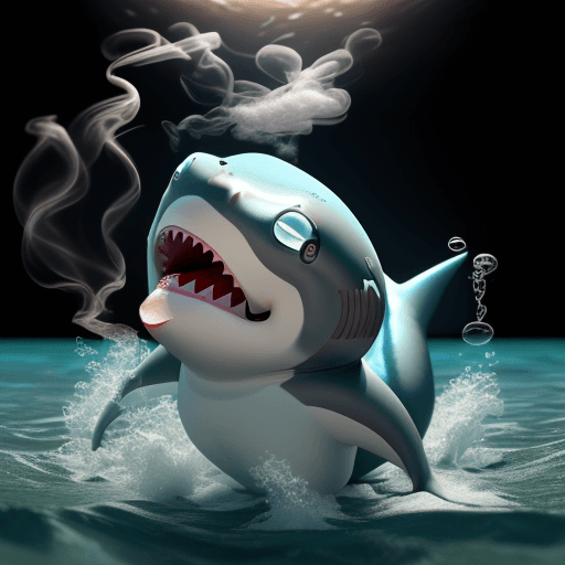AI generated: 
Ultra realistic 3D image baby shark, swimming in the ocean, while smoking a cigar and instead of sm...