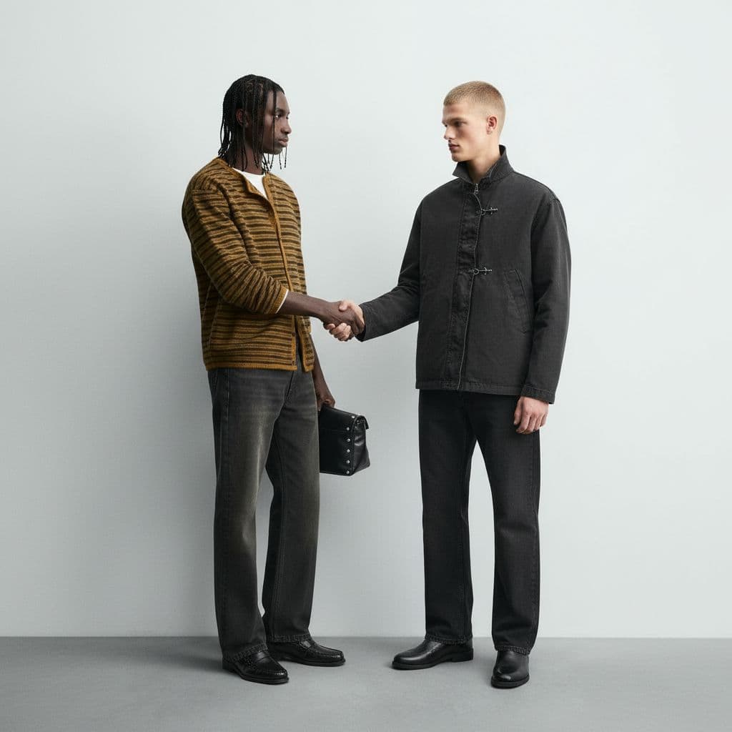 AI generated: Place both models together shaking hands
