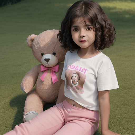 AI generated: A five-year-old Honduran girl named Kathy with curly brown short hair, wearing pink pants and a whit...