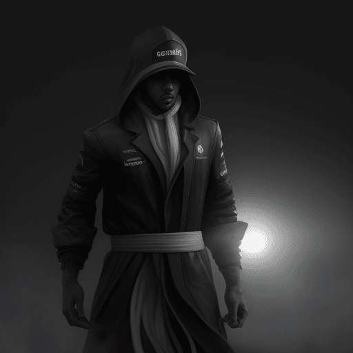 AI generated: Lewis hamilton. Hood. in the night. flowing fog. realistic depiction of dim light and shadow, fresne...