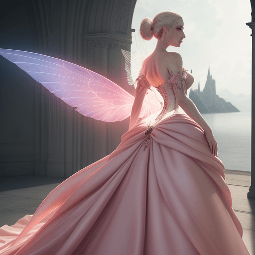 AI generated: haute couture gown, back view of lady, pink gown , unreal engine, hyper realism, 8k, backlit, beauti...
