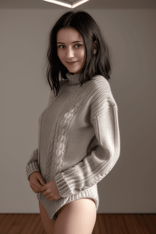 AI generated: 25 year old (women:1. 1) with (dark:1. 2) hair half (naked:1. 1) in open room with the (only:1. 1) l...