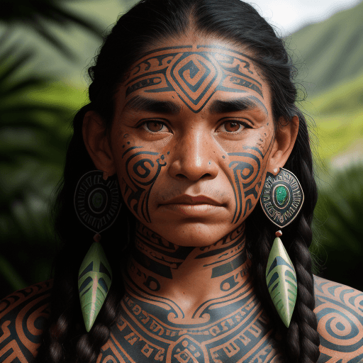 AI generated: Steve McCurry portrait, Maori couple, New Zealand, vibrant colors, traditional Ta Moko facial tattoo...
