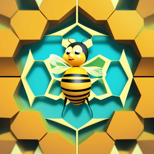 AI generated: Cartoon bee on the background of 6-angle honeycomb, minimalist
design, digital art, cartoon 3d chara...