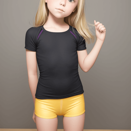 AI generated: 8 year old girl, beautiful, blonde hair, little girl, short tight clothes, cute face