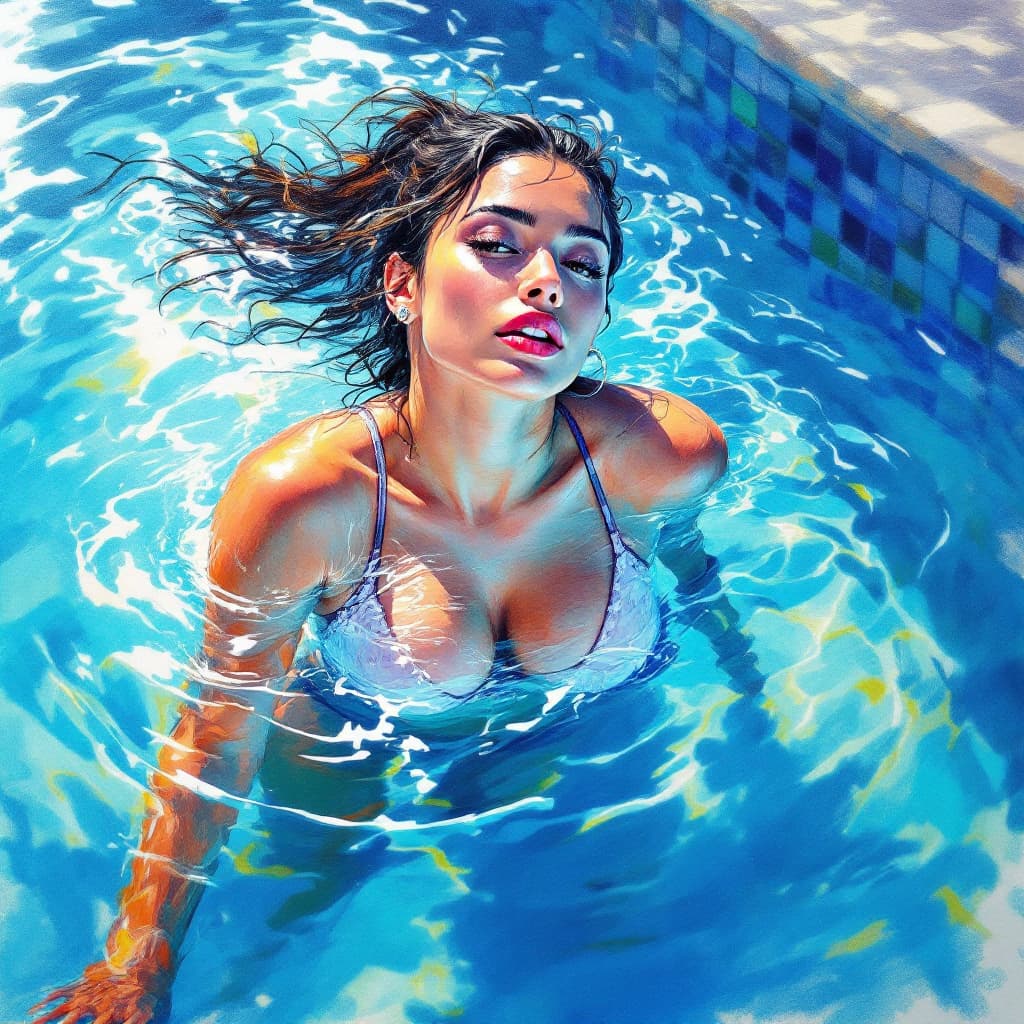 AI generated: Sketch Art, Beautiful Colored Pencil Line, Artistic Brush Strokes, Beautiful, Brazilian Woman Swimmi...