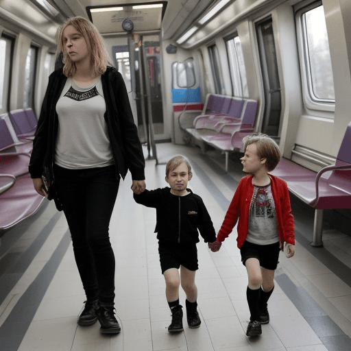 AI generated: Kleines üßes mächen im alter von 8 jahren zeigt in der Berliner u bahn unter ihren mini Faltenrock i...