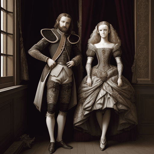 AI generated: Award winning portraits of two people, in the style of barocco, blach hair, In the castle , detailed...