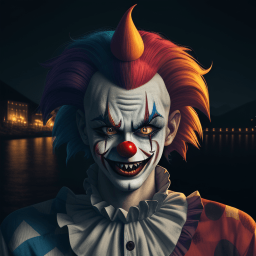 AI generated: crazy psycho clown, scenery, night, 8K, extremely detailed, intricately detailed