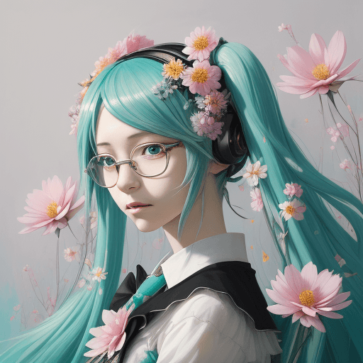 AI generated: hatsune miku, a painting of a woman with flowers in her hair, a character portrait, inspired by Jame...