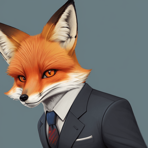 AI generated: character, fox,  cartoon, art , high quality, drawn, portrait, looking on the left side, in the suit...