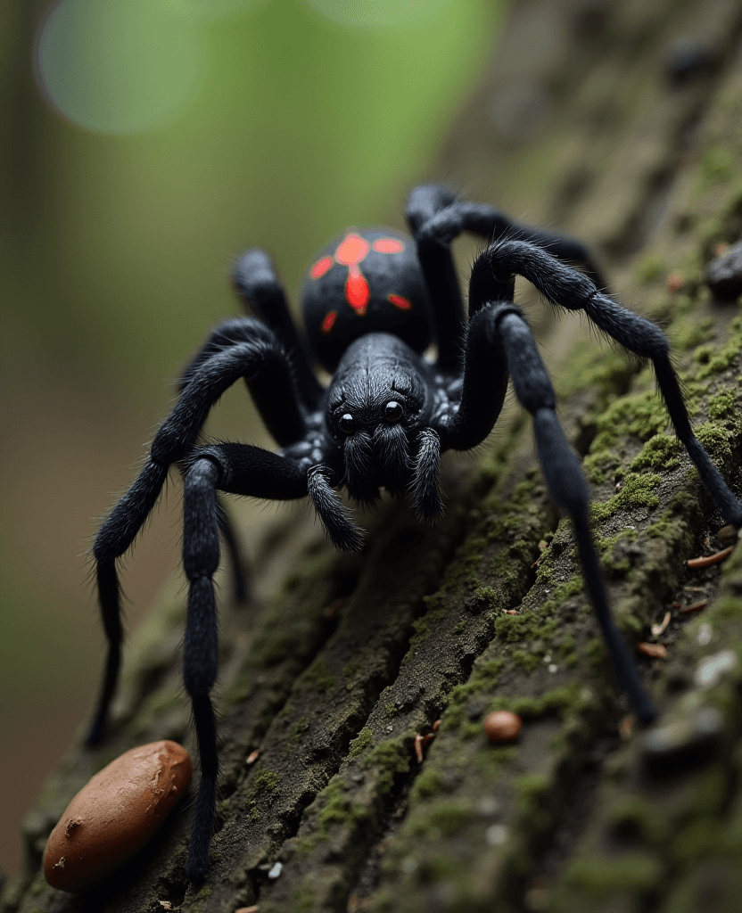 AI generated: photography of a black widow spider, with red spots