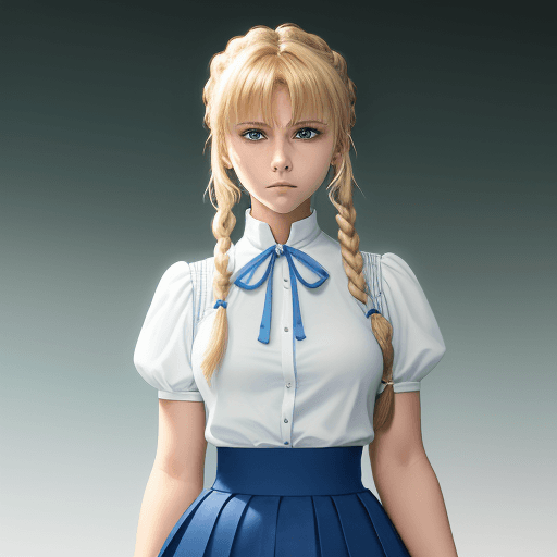 AI generated: Saber, Fate/Stay Night, blonde hair, braided hair bun on the back of the head, "long blue skirt", "g...