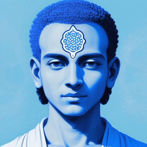 AI generated: Digital portrait of a philosopher Bhudda, charming, cool, in the style of white and blue color, norm...