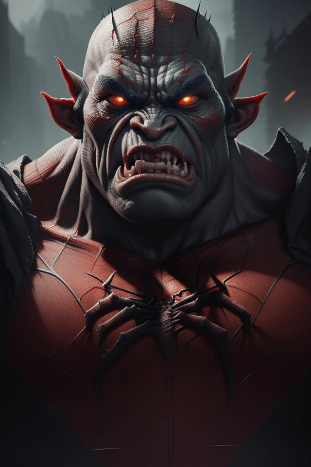 AI generated: body portrait, very angry spiderman orc, intimidating, menacing, powerful, low angle, horror, octane...