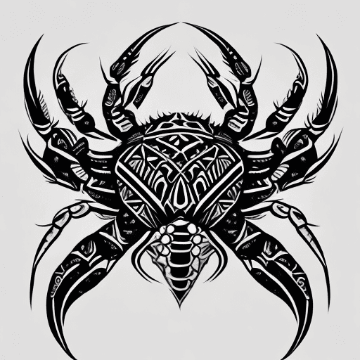 AI generated: Tribal tattoo style, Crab and Aquarius design, white background, clean background --no skin --no peo...