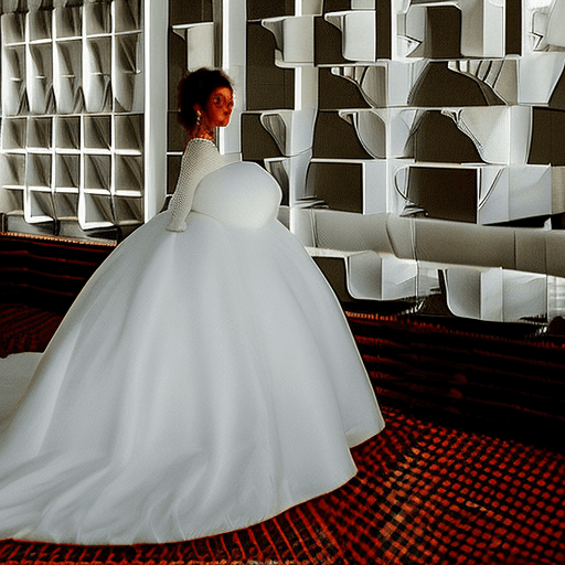 AI generated: cute woman in huge poofy wedding dress with huge poofy short shoulder sleeves