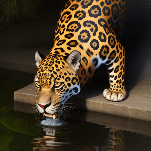 AI generated: jaguar drinking water