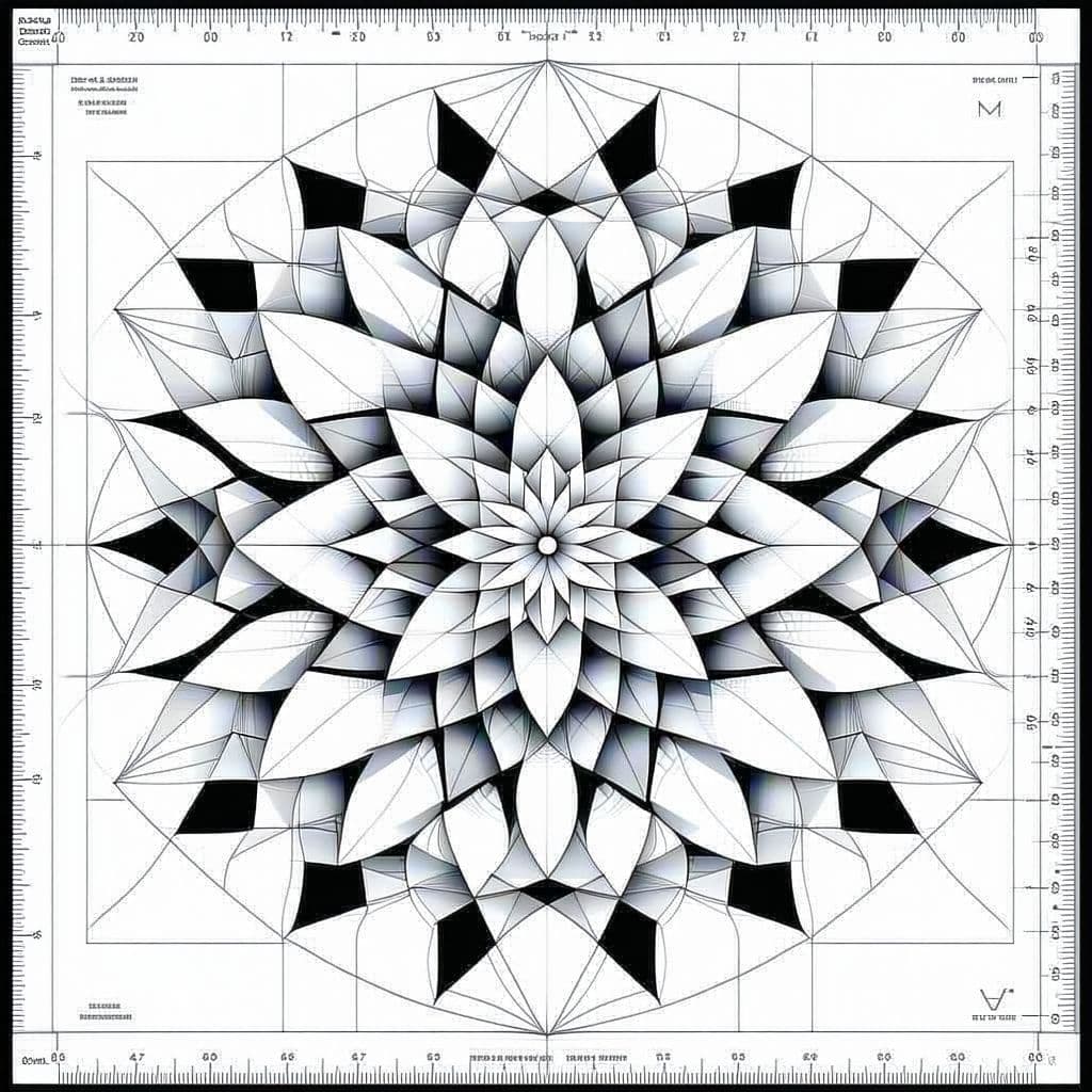 AI generated: Design a mandala with a geometric shape in the center, surrounded by a series of interconnected shap...