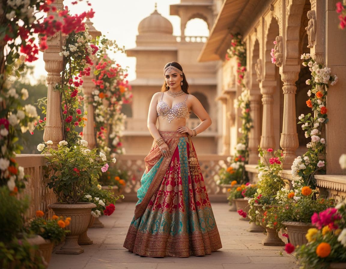 AI generated: A ravishing apsara, adorned in a resplendent crystal bra, stands majestically on the sun-kissed terr...
