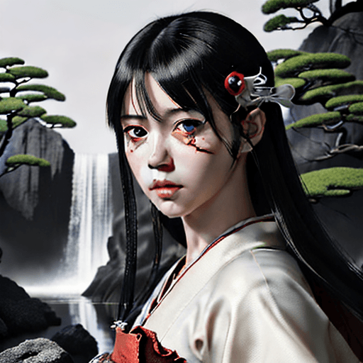 AI generated: painting, fantasy, japan, anime, in the style of realistic hyper-detailed rendering, dark white and ...
