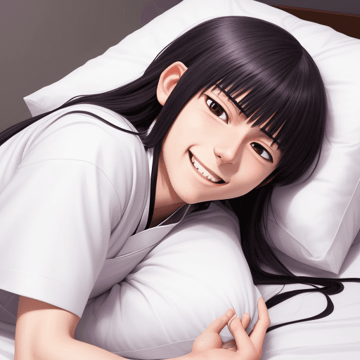 AI generated: 
 hinata hyuuga with white byakugan with nice smile and long hair in bed after corpowork


