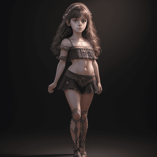 AI generated: full body, 8 year old girl, beautiful, brunette hair, little girl, short tight ripped clothes, reali...