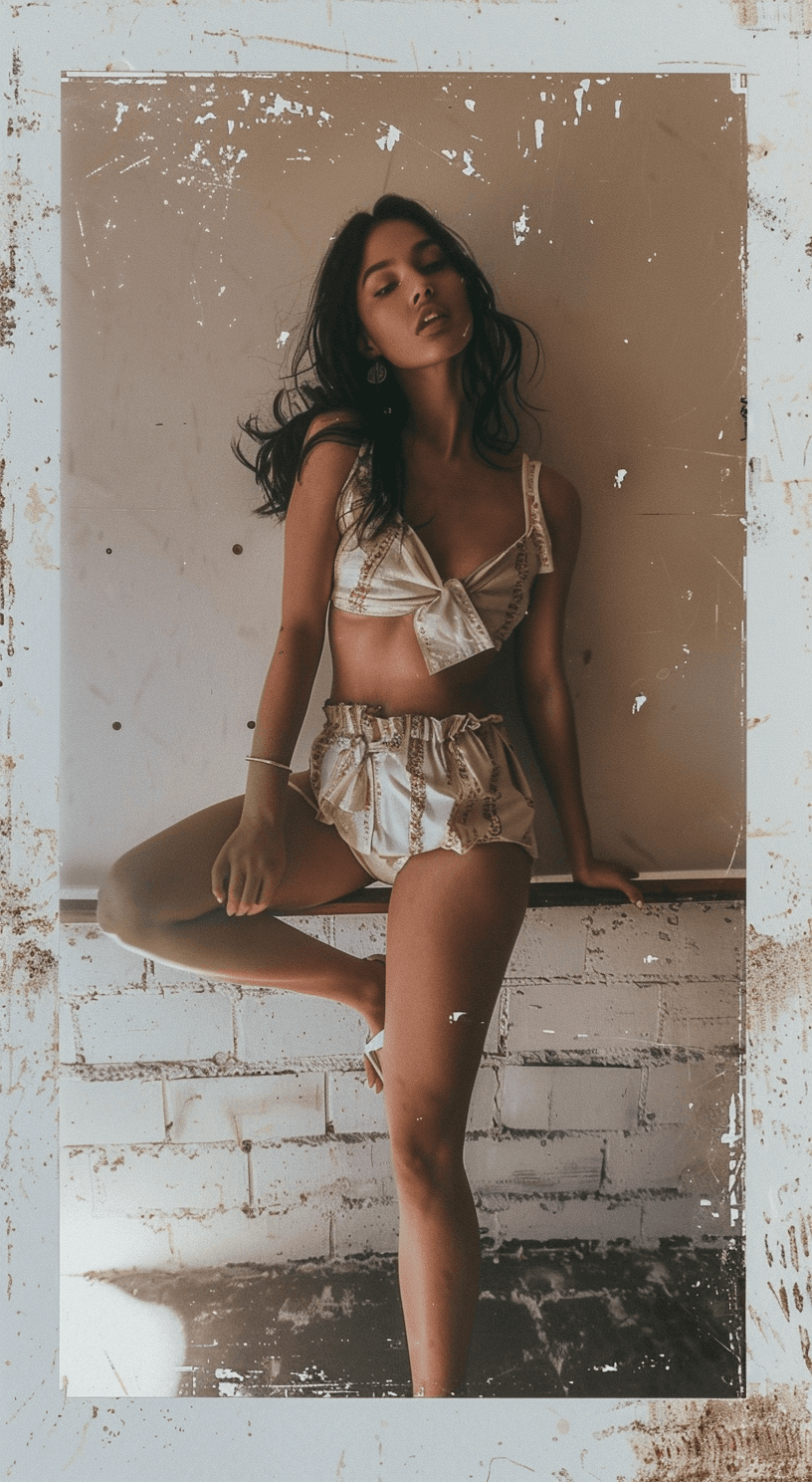 AI generated: female model, full body, Polaroid proof for a fashion shoot, hyper-realistic, lifelike --ar 35:64 --...