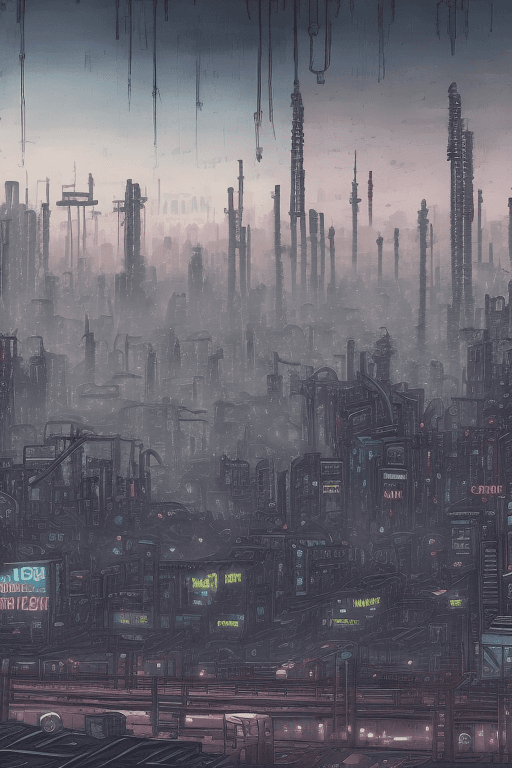 AI generated: a view of a city with a diesel-punk vibe industrial, bleak city of the future, future city, in fanta...
