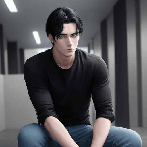 AI generated: A man,white skin,black hair,blue eyes,black shirt and jeans,shoked,looking left 4k