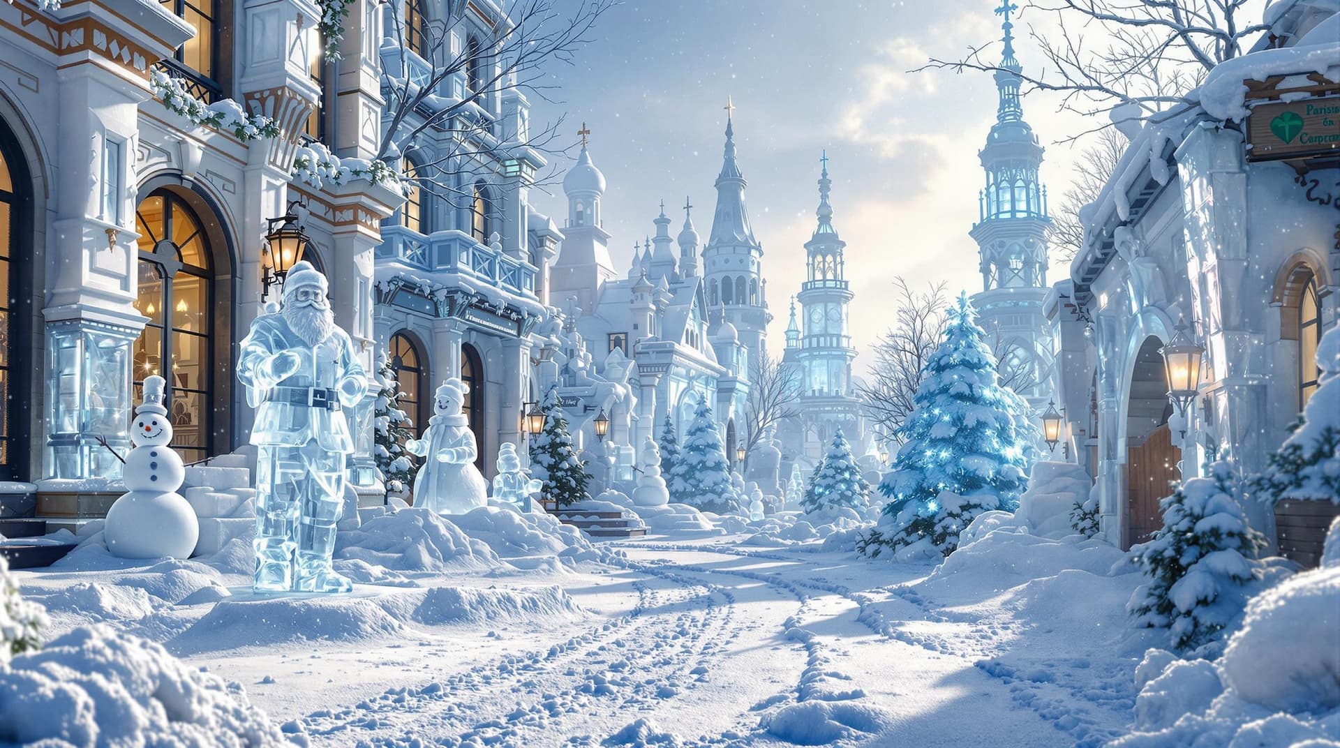 AI generated: 3D render of a photorealistic image of the city of ice Victorian Paris. Ice fairytale sculptures of ...