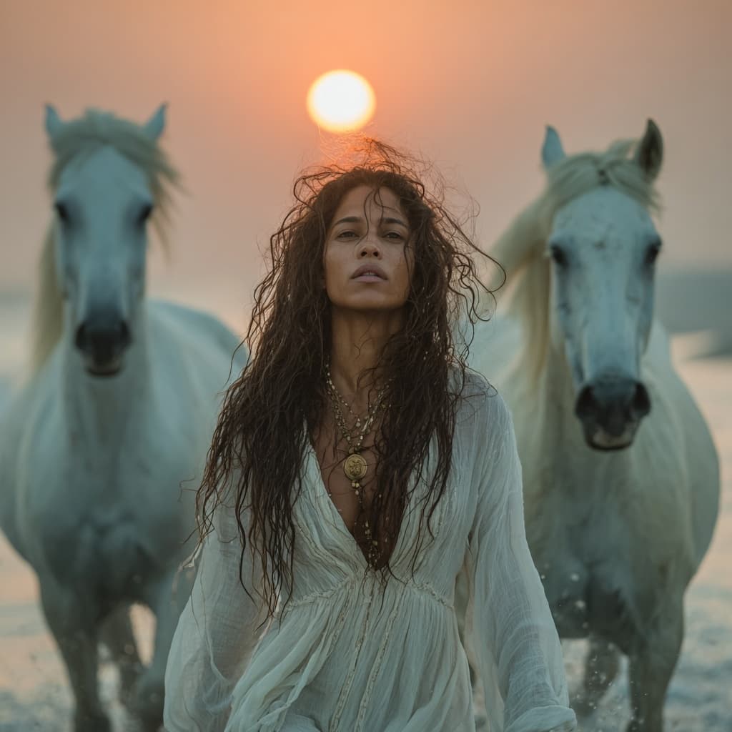 AI generated: High-resolution fashion editorial photograph of a breathtaking volpturous Indian woman running baref...