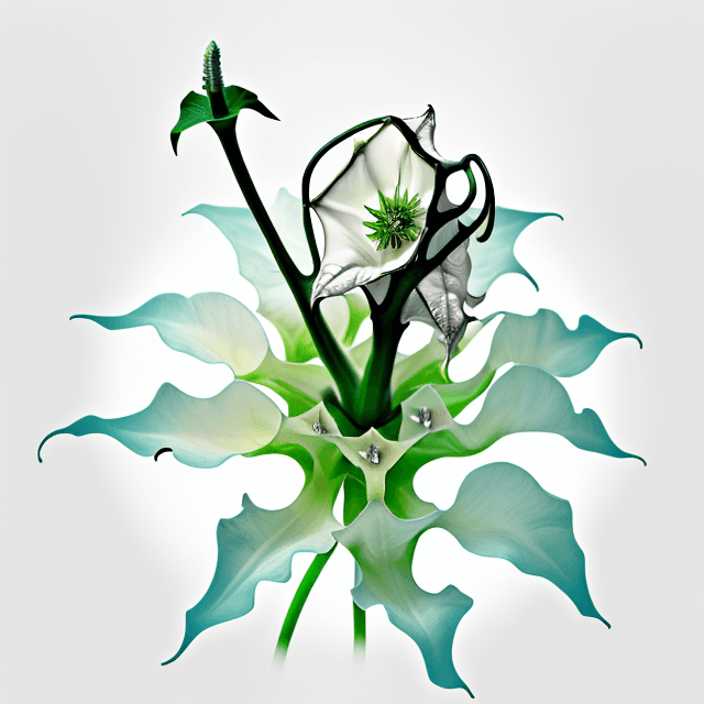 AI generated: Design of a ultra realistic datura flower with a big maggot in the flower , monochrome colors , whit...