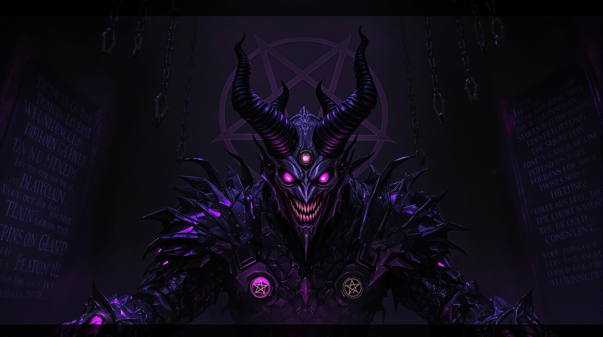 AI generated: A digital art of a demonic figure with multiple eyes and horns, set in a dark, mystical environment....