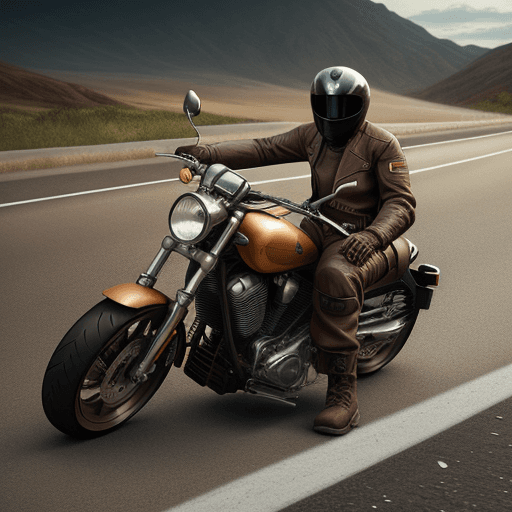 AI generated: biker on the road with brown outfit artwork. cinematic, hyper realism, high detail, octane render, 8...