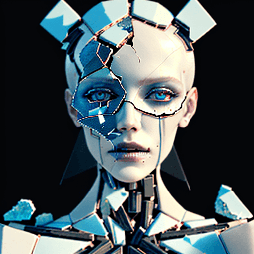 AI generated: Death of a beautiful humanoid female,  close up of a broken android, digital art, cracked porcelain ...
