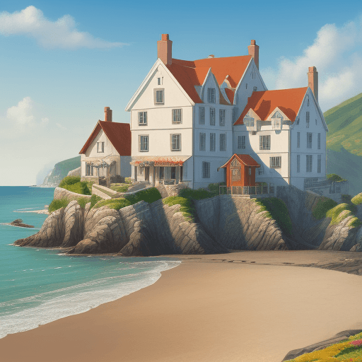 AI generated: ancient houses arthouse art, in the style of seaside vistas, vibrant airy scenes --ar 9:16 --s 750 -...