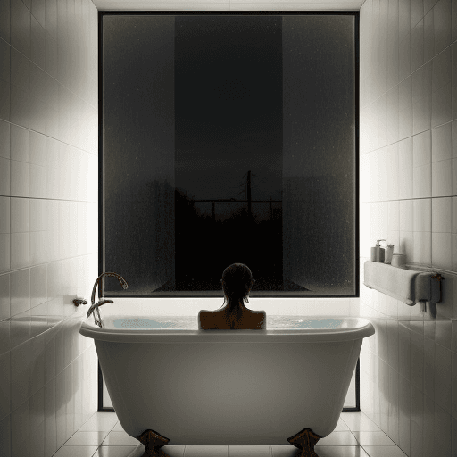 AI generated: A detailed digital illustration in the style of Dimitry Roulland, featuring a woman in a bathtub, fa...