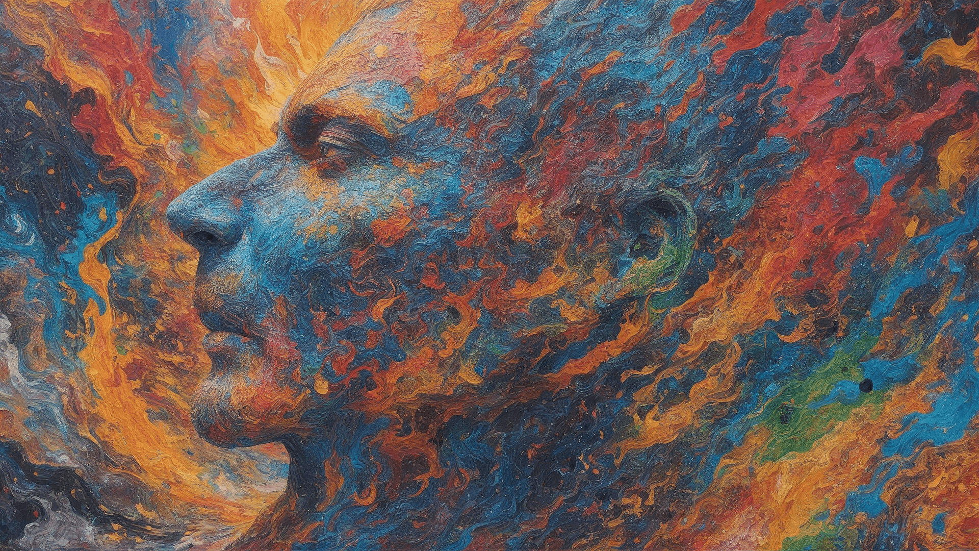 AI generated: portrait of Bartg man made of elemental chaos,materialising in order to get the beauty remembered fo...