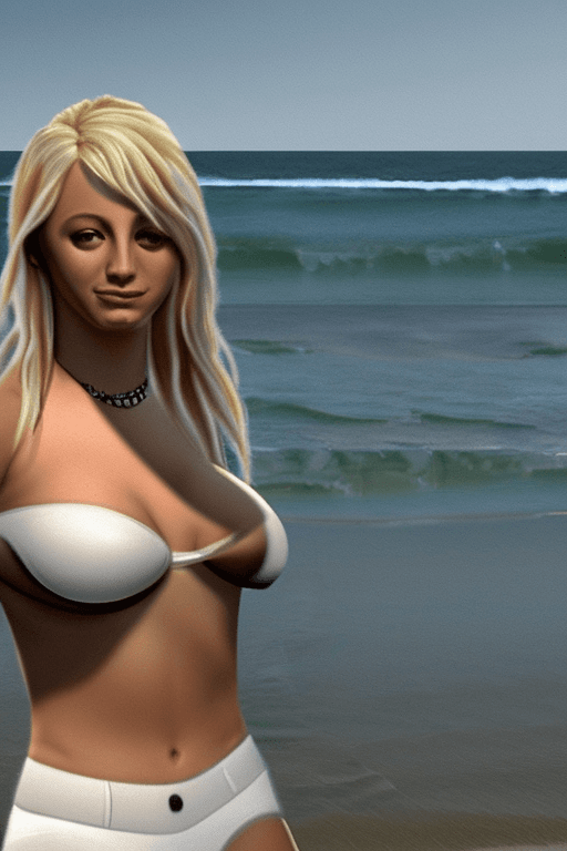 AI generated: nsfw | digital photo | looks similar to Kaley Cuoco | white bikini | wet | perky nipples!!! | standi...