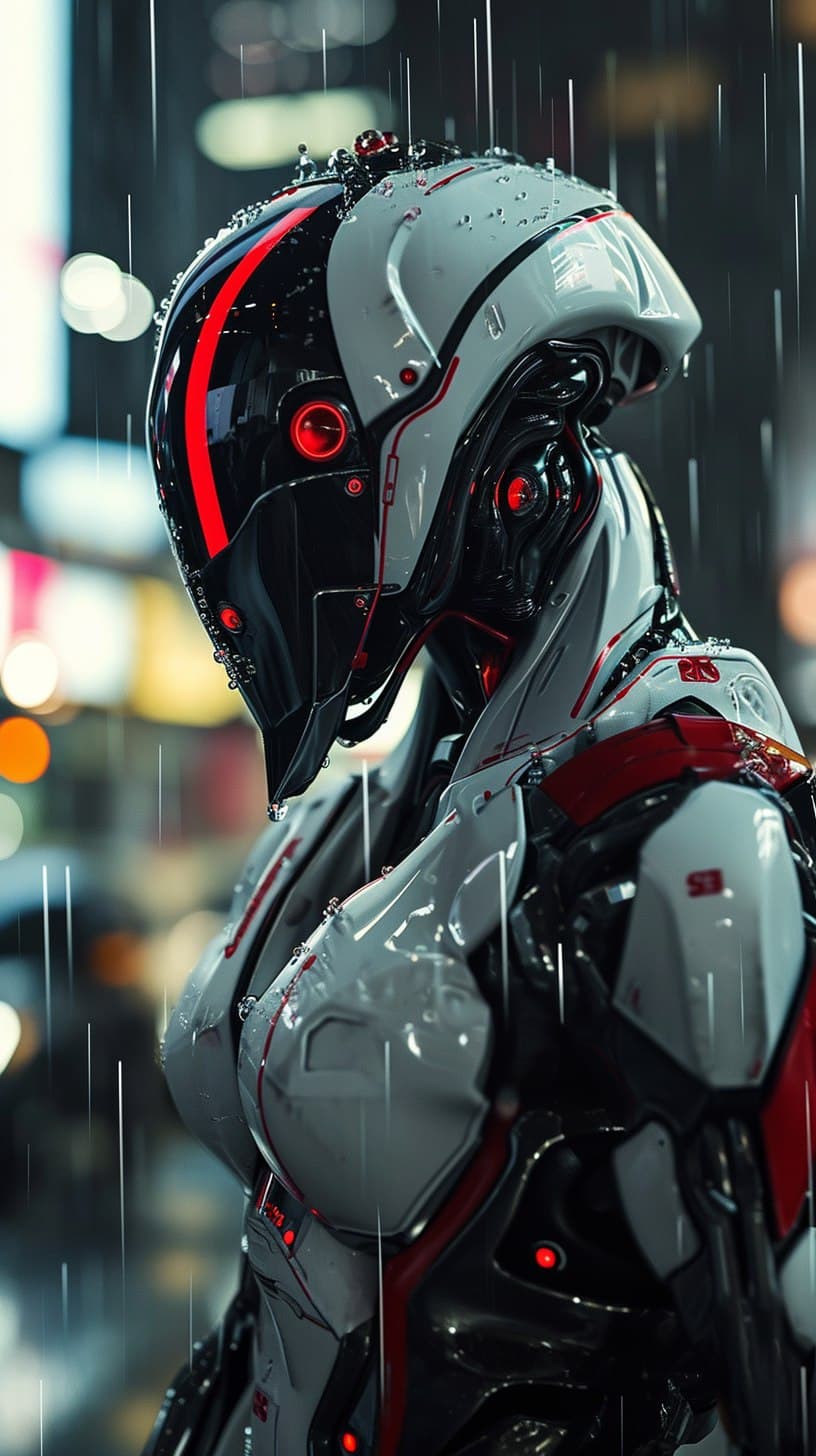 AI generated: the photo shows a close-up of a humanoid robot or person in an advanced suit of armor. The design is...