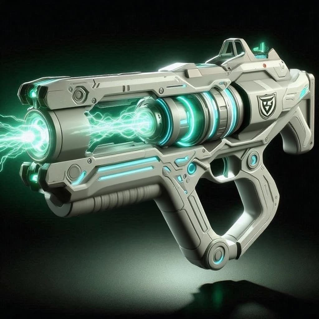 AI generated: Using the image as a reference only, design a chunky, clearly fictional alien space weapon for Our’W...