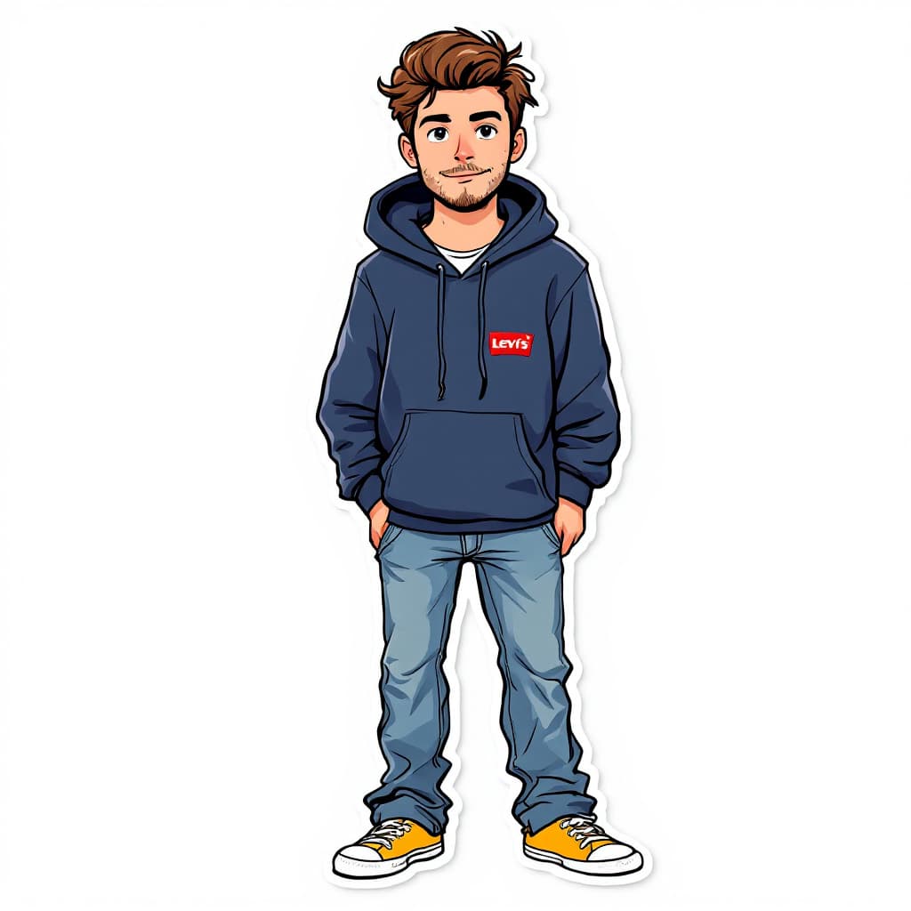 AI generated: Style animated cartoon headshot portrait of a young man.A full-body sticker-style illustration of a ...